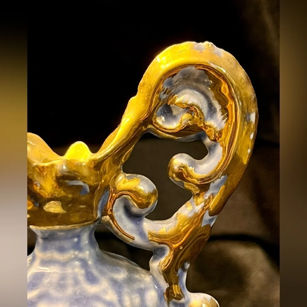 VTG Goldra E. Palestine Blue Gold Ewer Pitcher Mold 422 5.75